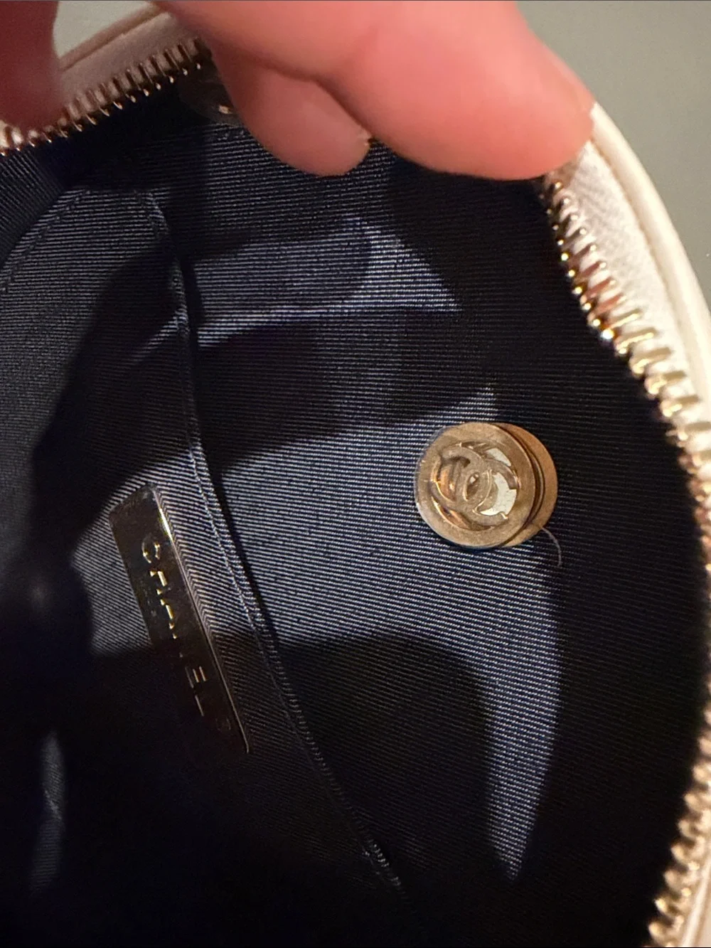 CHANEL Black Leather Circular Crossbody with Cream Rope Trim